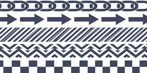 Abstract Geometric Pattern Collection: A striking arrangement of five distinct abstract geometric patterns, including chains, arrows, diagonal stripes, zigzag lines, and checkerboards. © MDSyedAhmed