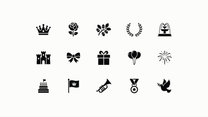 Fototapeta premium Elegant black and white symbolic icons set with minimalist collection fifteen high contrast black icons representing celebration traditional motifs neutral background