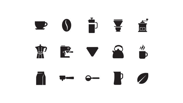 Coffee Brewing & Barista Equipment Vector Icon Set &mdash; Cafe Essentials
A minimalist black silhouette vector icon set featuring 15 coffee brewing equipment and specialty barista symbols. Includes icons f