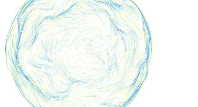 Digital artwork featuring dynamic fluid motion with wavy lines in a circular arrangement