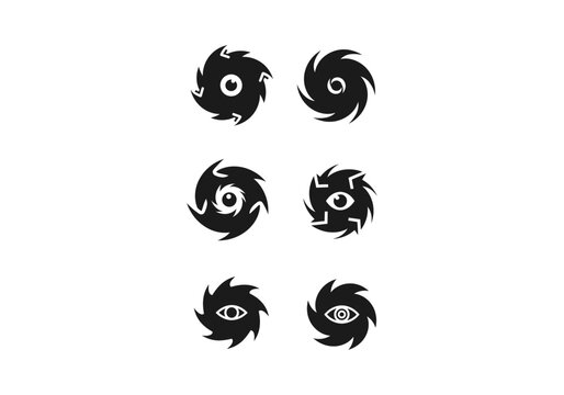 Collection of Black Cyclone and Eye Icons with Swirling Elements