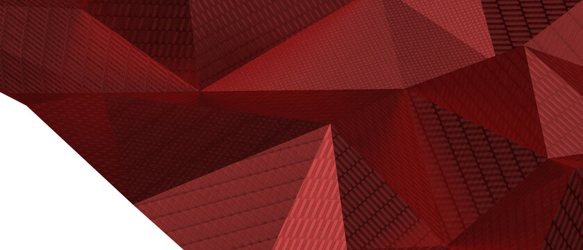 Detailed red geometric background with polygonal shapes and texture patterns.