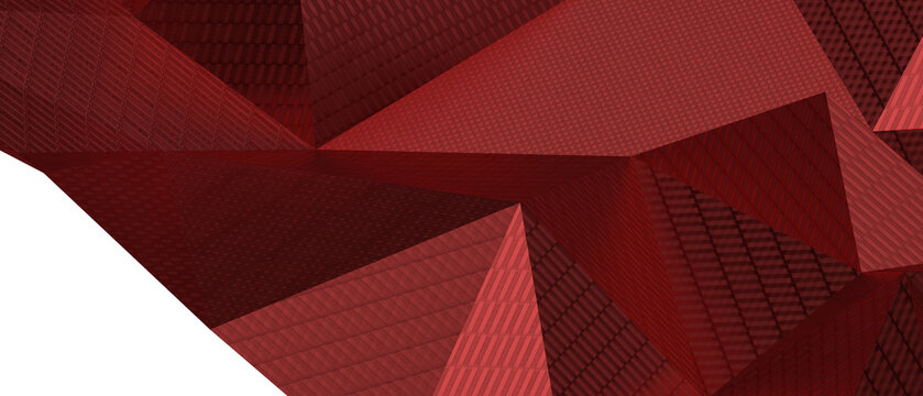 Geometric abstract background with sharp angles and deep red hues, textured surfaces create depth