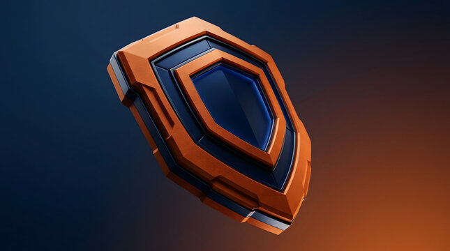 Security shield, icon and digital protection for cybersecurity, firewall and online safety. Futuristic defense, gaming rank and interface button for mobile app, privacy and network insurance web
