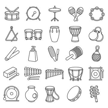 Collection of various musical instruments in outline style.