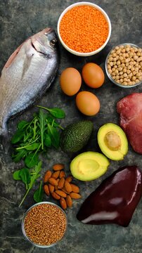 Foods that contain iron. Selective focus.