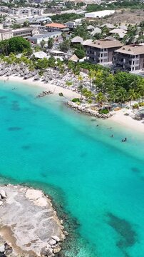Mambo Beach At Willemstad In Netherlands Curacao. Beach Landscape. Caribbean Island. Willemstad At Netherlands Curacao. Seascape Outdoor. Nature Tourism.