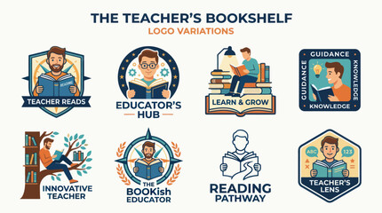 Fototapeta premium Teacher's Bookshelf Logo Variations: Educator, Learning, Reading, Knowledge, Teaching, Innovation