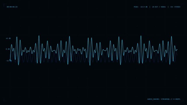 Digital Audio Waveform Display with Stereo Signal and Peak Level Meter