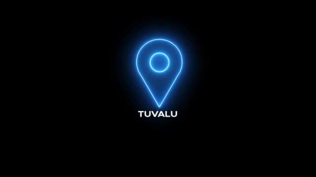 Neon Location Pin Icon with Tuvalu Text on Black Background map marker navigation