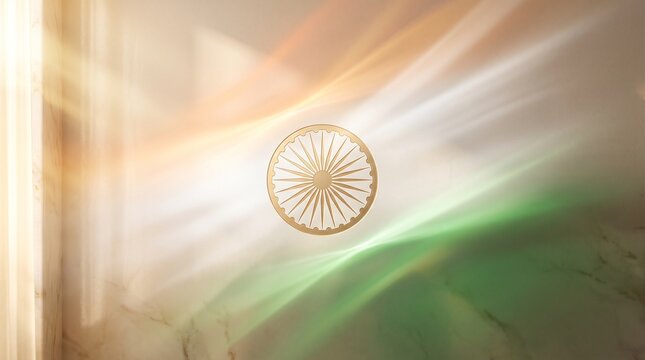 Vibrant abstract backdrop celebrating national pride, featuring a glowing symbolic emblem amidst flowing colors and dynamic light streaks, perfect for patriotic themes and cultural events