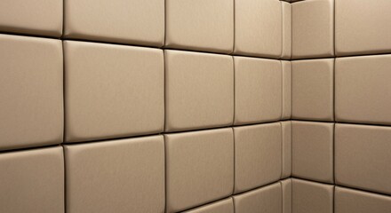 Obraz premium Close up of beige padded leather wall panel texture.