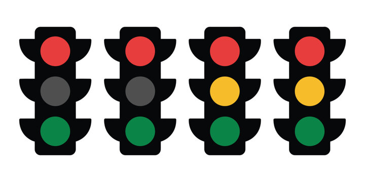 Traffic Light Icons, traffic signal symbols for urban road safety, street regulation and city transportation vector design