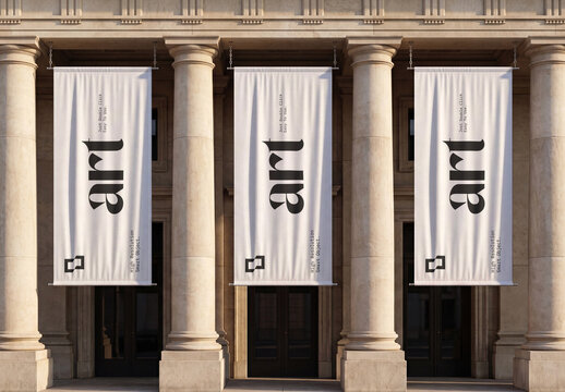 Vertical Hanging Flag Banner Mockup Set