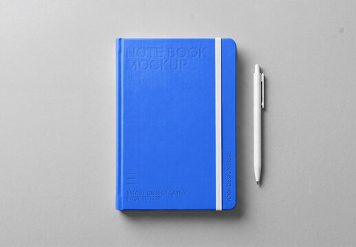 Hardcover Notebook Mockup with Pen