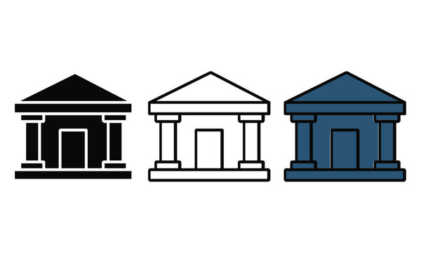 Three classical temple building icons in different styles