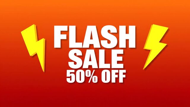 Flash sale fifty percent off banner on orange background