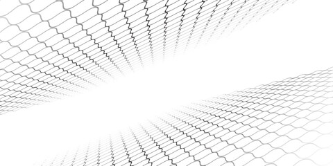 Fishing or soccer net. Repeated hexagon pattern. Black wired mesh texture isolated on white background. © fani