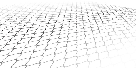 Fishing or soccer net. Repeated hexagon pattern. Black wired mesh texture isolated on white background. © fani