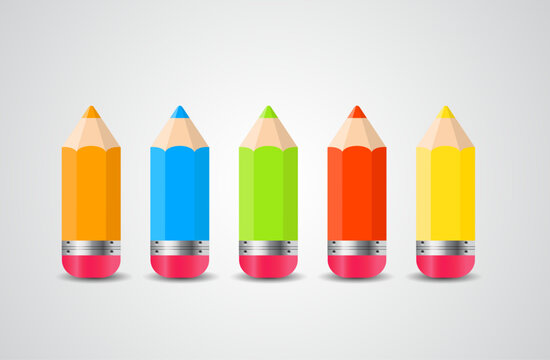 Colorful sharpened pencils in a row vector illustration with a light gray background