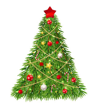 Festive christmas tree with ornaments and garland a traditional holiday decoration