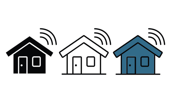 Three houses connected by wireless signal icons