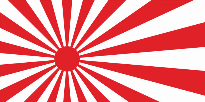 Rising sun background with red and white radiating sunburst stripes for Japanese cultural event banners retro pop art posters and oriental graphic design templates