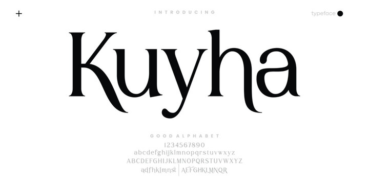 Kuyha Abstract Fashion font alphabet. Minimal modern urban fonts for logo, brand etc. Typography typeface uppercase lowercase and number. vector illustration