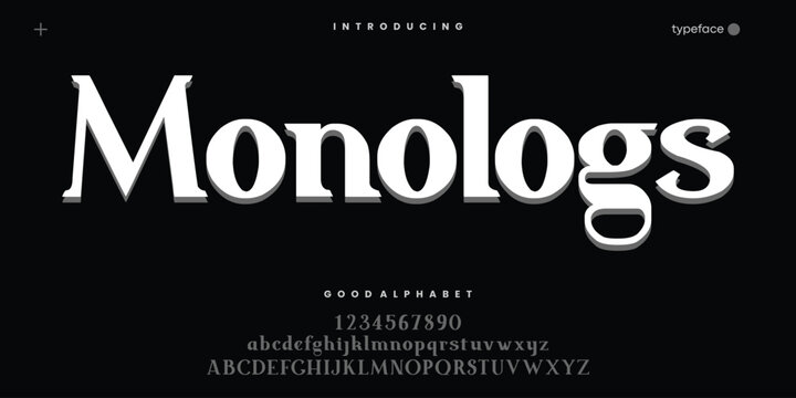 Monolog Serif classic design font vector illustration of alphabet letters.
