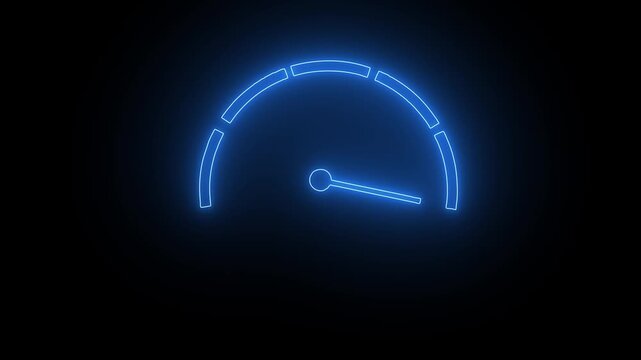 Glowing blue neon speedometer dial icon on dark background