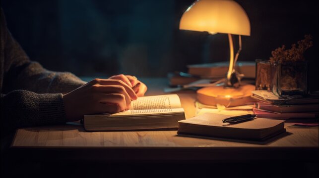 Person Reading a Book at Night