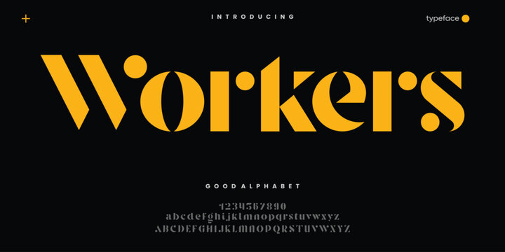Workers Serif classic design font vector illustration of alphabet letters.