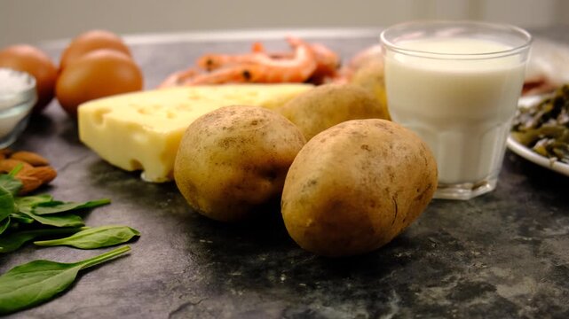 Foods that contain iodine. Selective focus.