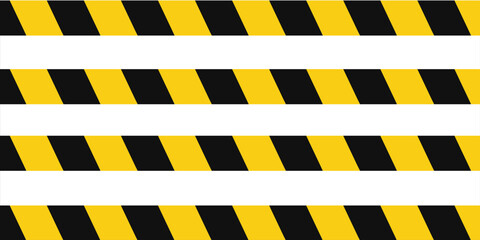 Obraz premium Pita peringatan dengan garis diagonal kuning dan hitam. Peringatkan berhenti garis mulus. Perbatasan pita peringatan kuning dan hitam.