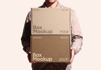Boxes In Hands Mockup