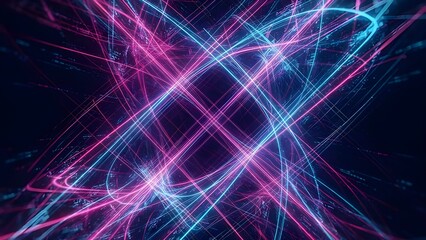 Obraz premium 핑크와 블루 네온 빛이 교차하며 그물망을 이루는 화려한 디지털 추상 배경 / Gorgeous digital abstract background where pink and blue neon lights intersect to form a mesh
