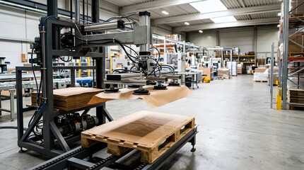 Fototapeta premium industrial vacuum powered pallet sheet dispenser placing protective slip sheets onto pallets before packaging