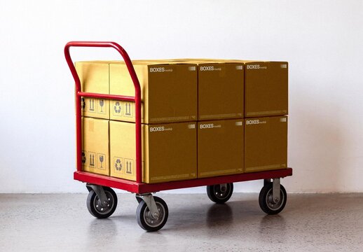 Boxes On Cart Mockup