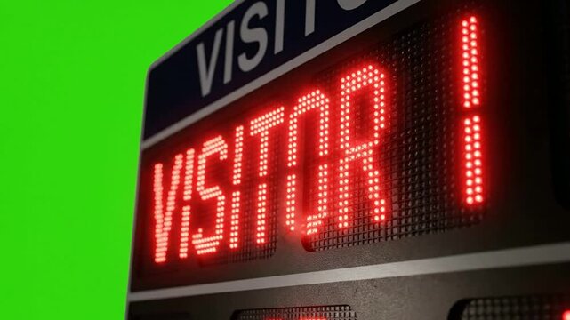 Digital led visitor scoreboard display with scrolling text and green screen background, for sports and, event production