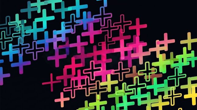 Colorful abstract plus signs pattern on dark background