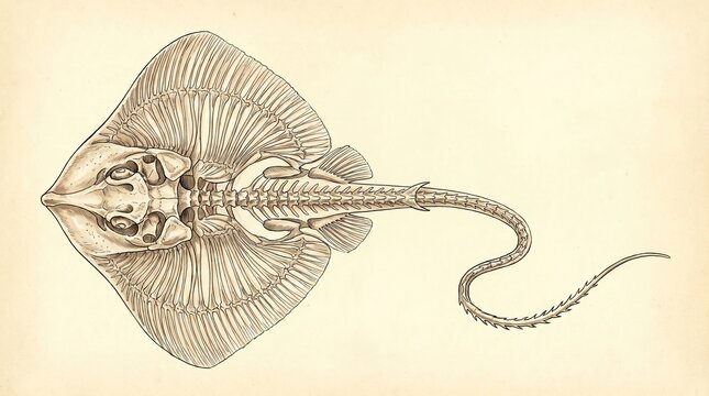 Vintage scientific illustration of a stingray on beige background