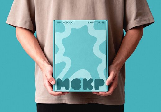 Flat Box In Hands Mockup