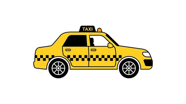Yellow taxi cab icon. Side view of a city car for transportation and urban travel services.
