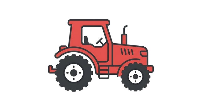 Red farm tractor icon. Simple agricultural vehicle illustration for farming design projects.