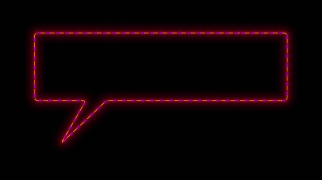 Glowing chat message neon visual bright speech box, colorful light border, black copy area. for messenger clips, customer support comment popups, social ads, feedback screens, digital presentations.