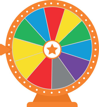 Colorful fortune wheel vector graphic illustration featuring carnival game of chance roulette spin prize wheel with star center