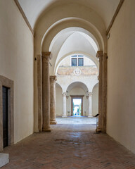 Fototapeta premium The Pienza Old Town Palazzo Piccolomini courtyard view in Italy