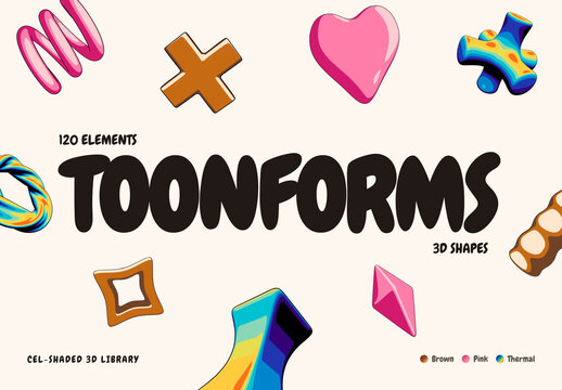 Toonforms 120 Cel-Shaded 3D Shapes For Poster And Branding Design