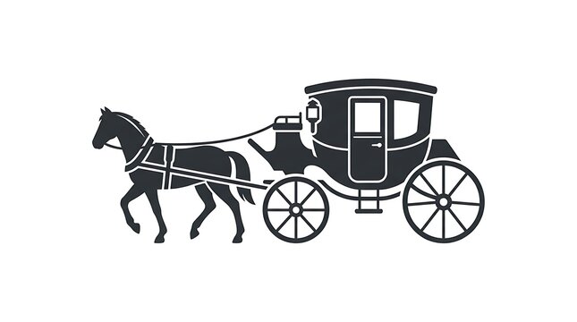 Horse drawn carriage silhouette. Vintage stagecoach icon for historical travel design.
