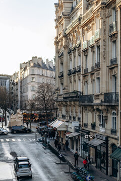 Paris, France - January 22, 2026: Haussmann-style residential buildings and streetscape near Place Saint-Ferdinand in the 17th arrondissement.